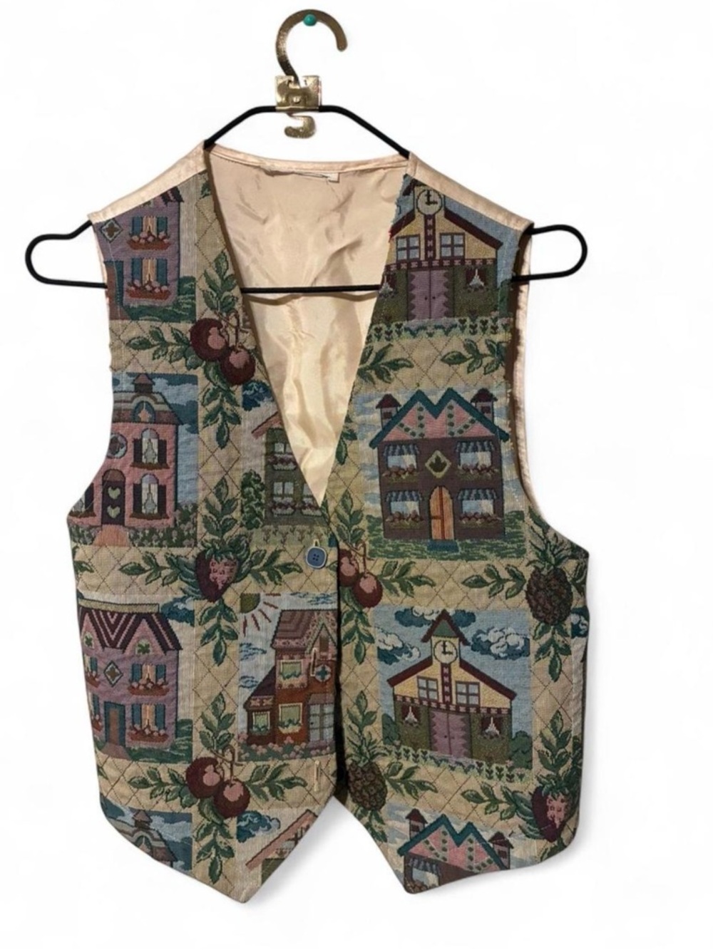 Tapestry Village Print Button Front Vest - Multicolor